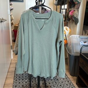 American Eagle Outfitters Sage Waffle Knit Long Sleeve Top